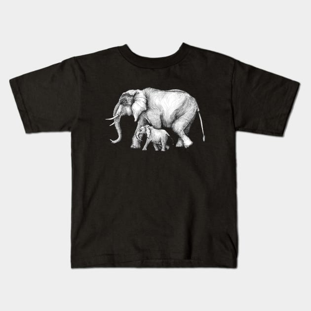 Mama Elephant and Baby Tag-a-long Kids T-Shirt by dotsofpaint